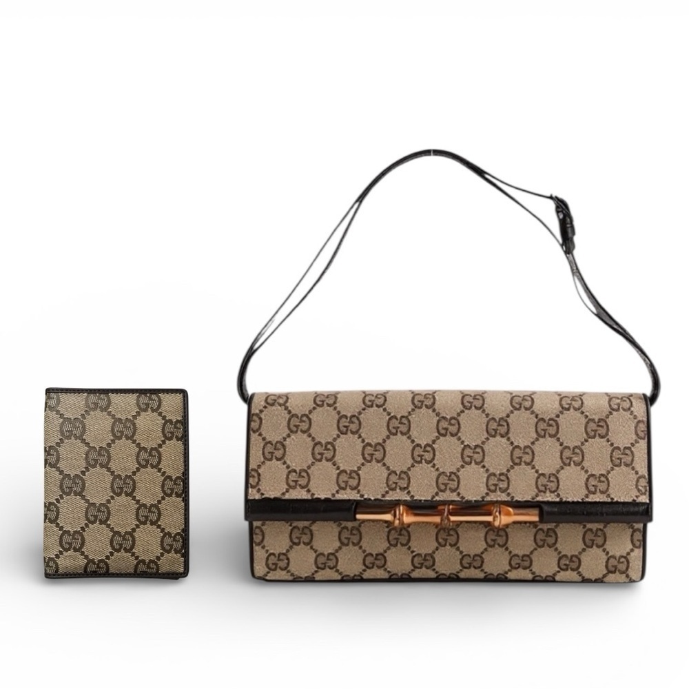 Gucci GG Monogram Wallet Brown Canvas Leather Vintage Authentic - Picture 5 of 11